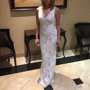 Sherri Hill White lace evening gown.